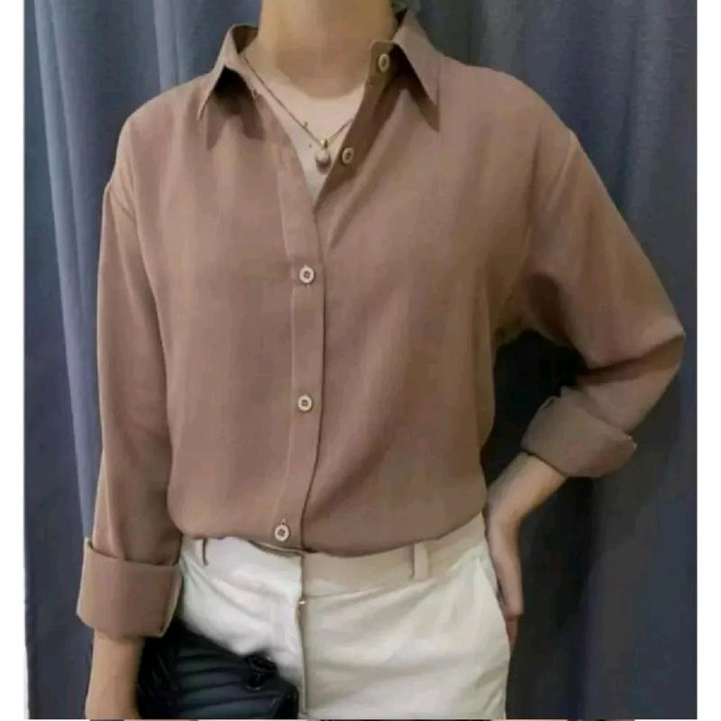 Kemeja Wanita Polos Lengan Panjang Atasan Kancing Outfit Kasual Formal Bahan Mostcrepe Premium By AS Fashion Nyaman 7