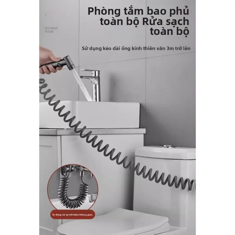 Bộ vòi xịt vệ sinh cao cấp - Vòi xịt rửa bồn cầu áp lực cao (bao gồm: đầu phun + ống nối 3 mét + giá đế cố định) 5