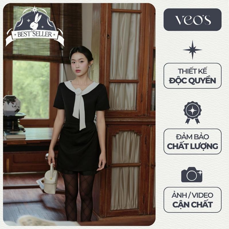 [VEO'S] SELA DRESS - Váy Nữ Ngắn Cổ Vắt Thiết Kế Veo's Tay Ngắn Chân Váy A Nhún Hông Thanh Lịch Đi Chơi, Đi Làm