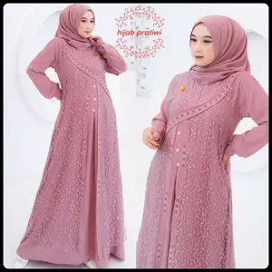 Hijab Pratiwi Zulfa Dress Gamis Crinkel Free Hijab Terbaru 2025 Elegan Mix Brokat Modern Gamis Viral Kekinian
