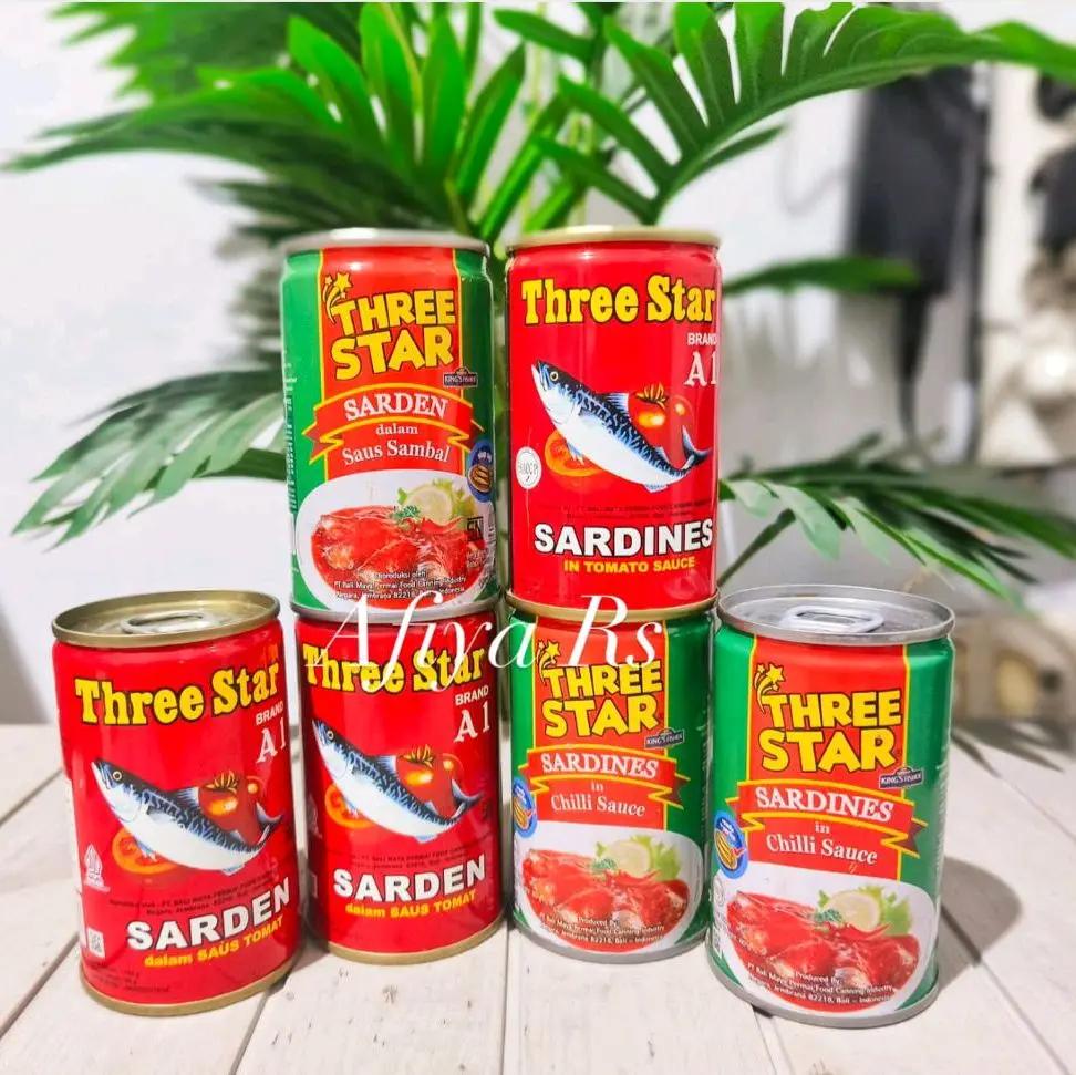 Three Star Sarden Mini  Makanan Kaleng Siap Saji 155g