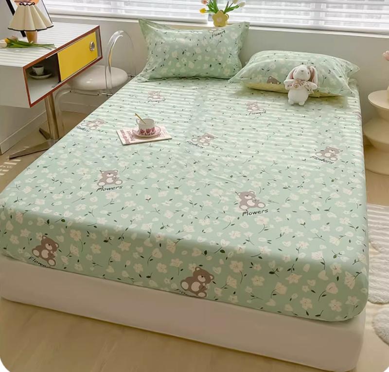 Product Introduction of 100% Cotton Fitted Bedsheet +2pc Pillowcase Flower Cartoon Single Double Full Queen King Cal-King Size Home Bed Sheets Set B103D 18