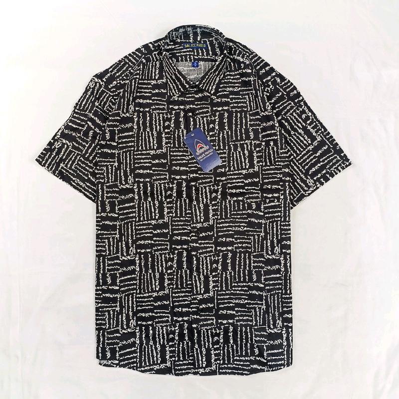 Salice Paolo Kemeja Pria Casual Lengan Pendek Reguler Full Katun Putih Hitam Motif Claw Adem 3