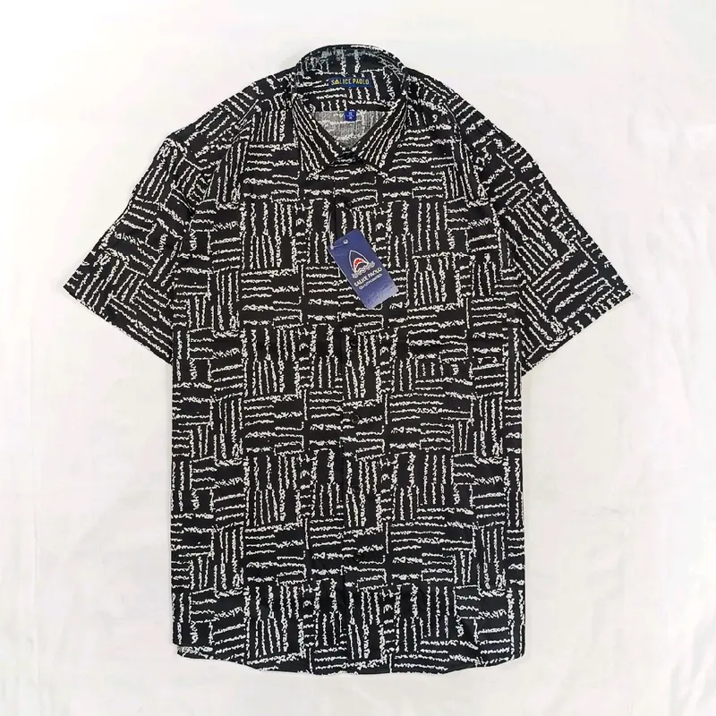 Salice Paolo Kemeja Pria Casual Lengan Pendek Reguler Full Katun Putih Hitam Motif Claw Adem 3