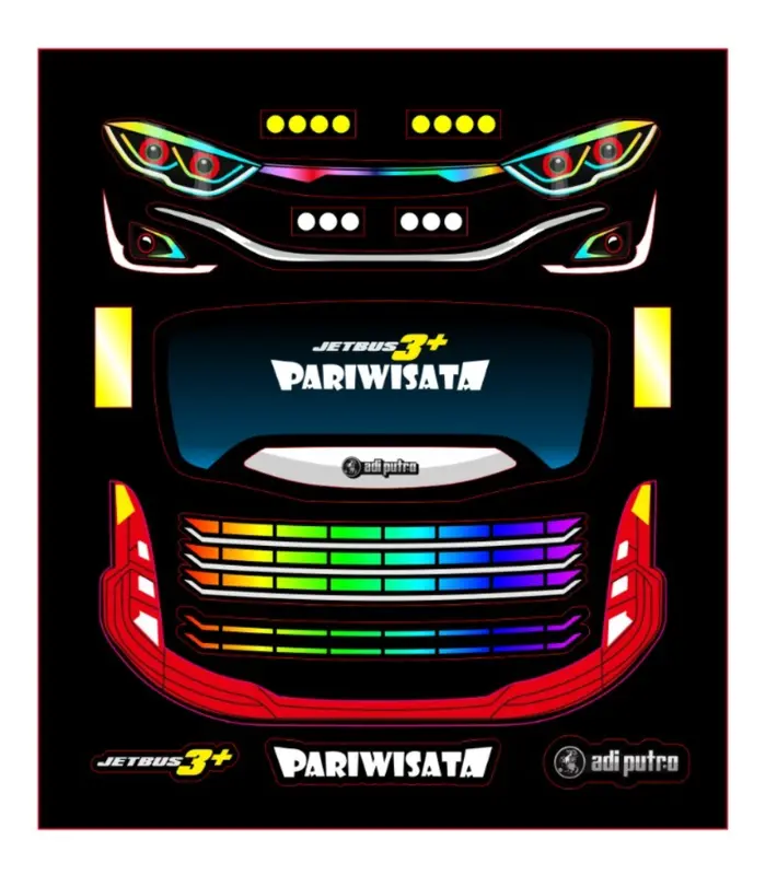 Stiker Lampu Mainan Miniatur Bus Jetbus 3 Jetbus 5 Stationery Paper Vinily + Freee Stiker Mata Strobo Ukuran Kecil + Free Banner VVIP Ukuran Kecil 6