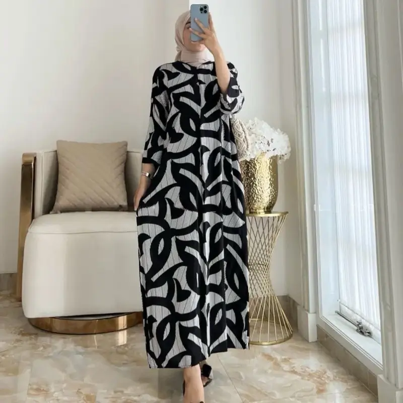 HOMEDRESS FABELLA LONGDRESS SAKU RAYON VISCOS BUSUI LD 120 JUMBO Lebaran Muslim 1