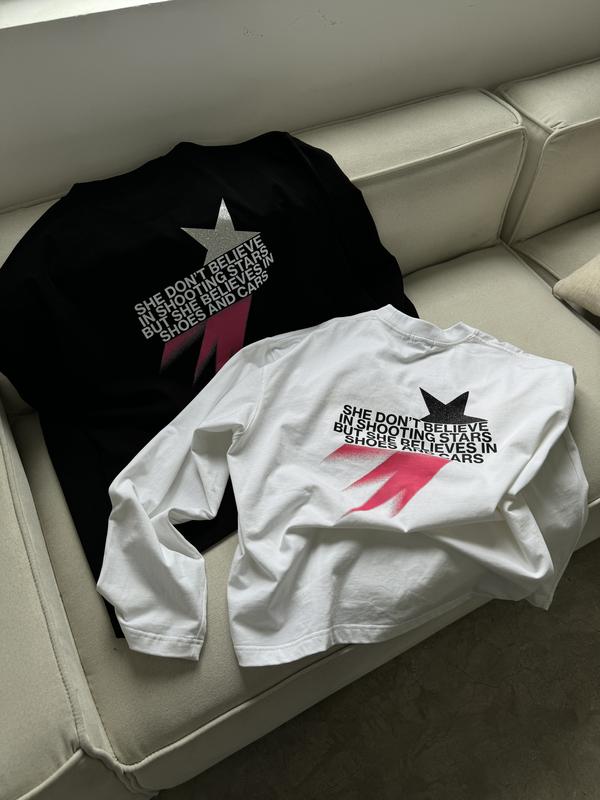 Áo Thun Local Brand MUZIK CLOTHING | SHOOTING STARS - Form Boxy Tay Dài, 100% Cotton 2 Chiều, 280gsm, In Kim Tuyến