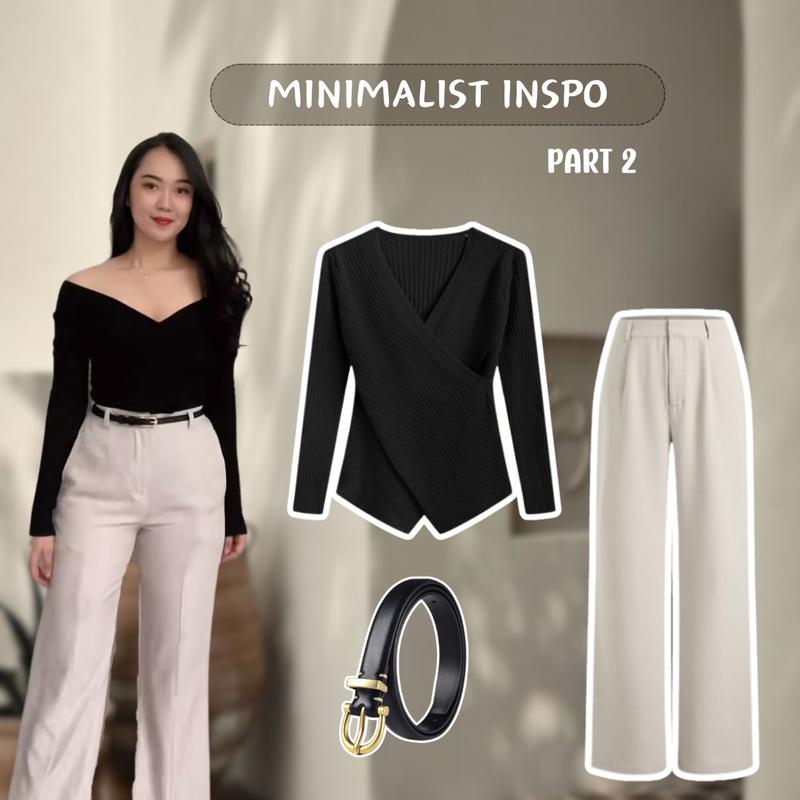 Setelan Pakaian Wanita Kekinian Satu Set Outfit Hangout - Top Knit + Jennie Knit Pants + Belt(RF0031) Atasan Bawahan Celana Panjang Kantong Kulot Baju Blazer Linen 1