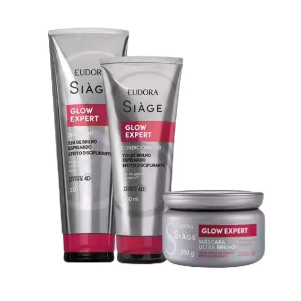 Eudora Siàge Kit Glow Expert Shampoo 250ml Condicionador 125ml Máscara 250g para Cabelo Brilhante e Disiplinado