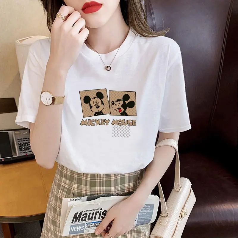 T-Shirt Wanita Model Terbaru Korean Style dengan Lengan Pendek COD Mickey Casual Aesthetic Soft Mini Baju Atasan Motif Hitam Kaos Simple Basic Tee Top Vintage Putih Polos 4