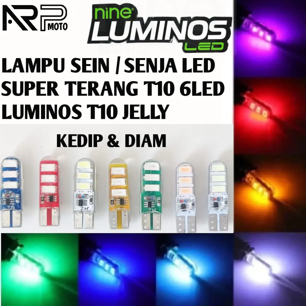 SEPASANG LAMPU SEIN JELLY T10 SENJA SUPER TERANG 6 MATA LUMINOS T10 6 LED KEDIP / DIAM PNP MOTOR & MOBIL UNIVERSAL 12V