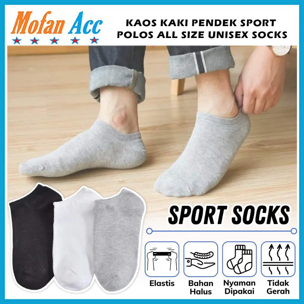 Kaos Kaki Pendek Sport Polos Pria Wanita Semata Kaki / Socks Alas Sepatu Lembut Nyaman Unisex All Size Kain Pelindung Tumit Kaki Anti Lecet Kaus Kaki Olahraga Dewasa Spandek Lembut