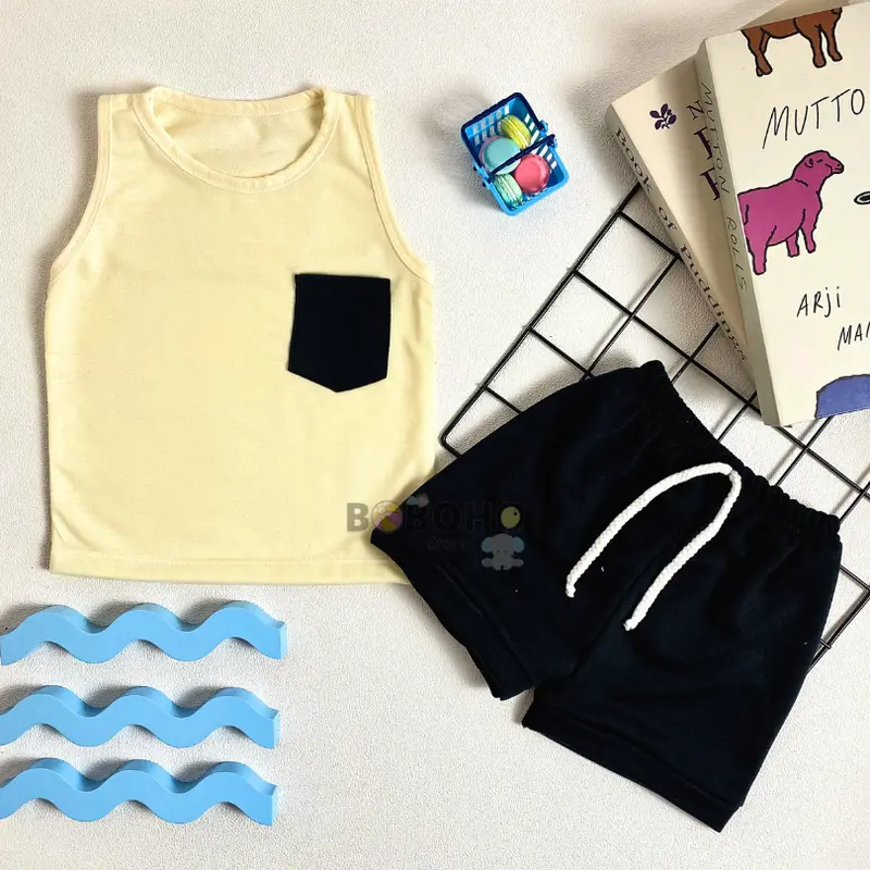 BOBOHO - Setelan Anak Kaos Kutung Tanpa Lengan Lokal / Setelan Anak Laki-Laki Tanpa Lengan Fashion 5