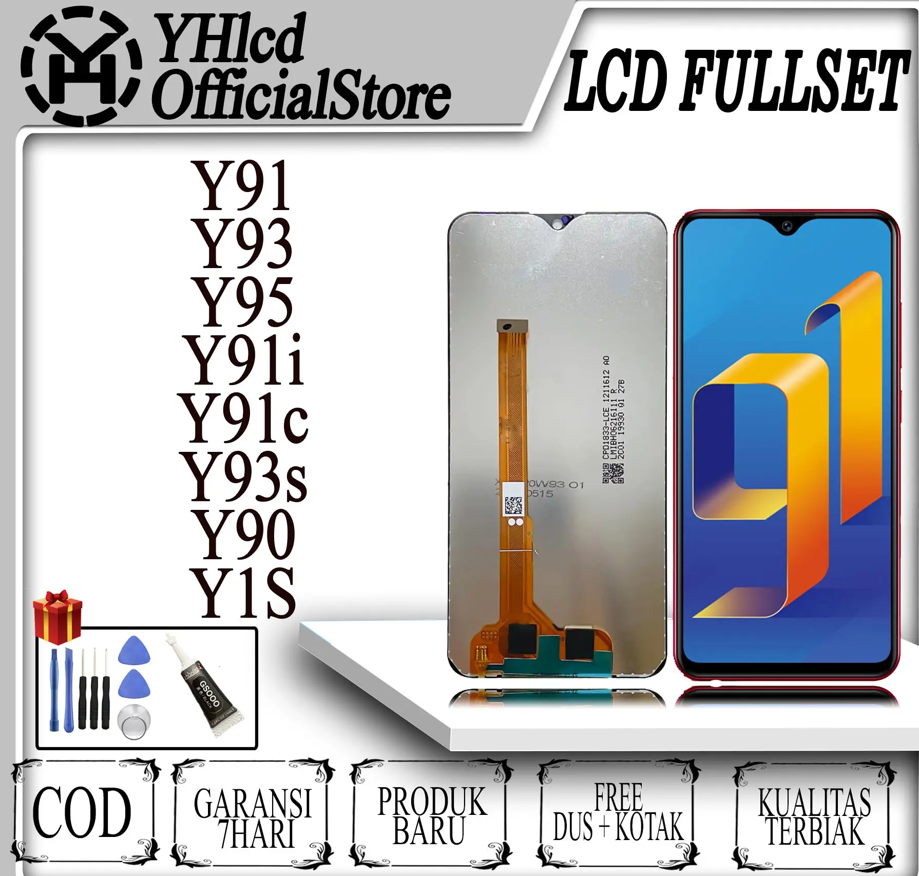 LCD FULLSET TOUCHSCREEN VlVV00 Y91 / Y93 / Y95 / Y91i / Y91c / Y93s / Y90 / Y1S KUALITAS MUTU GLASS