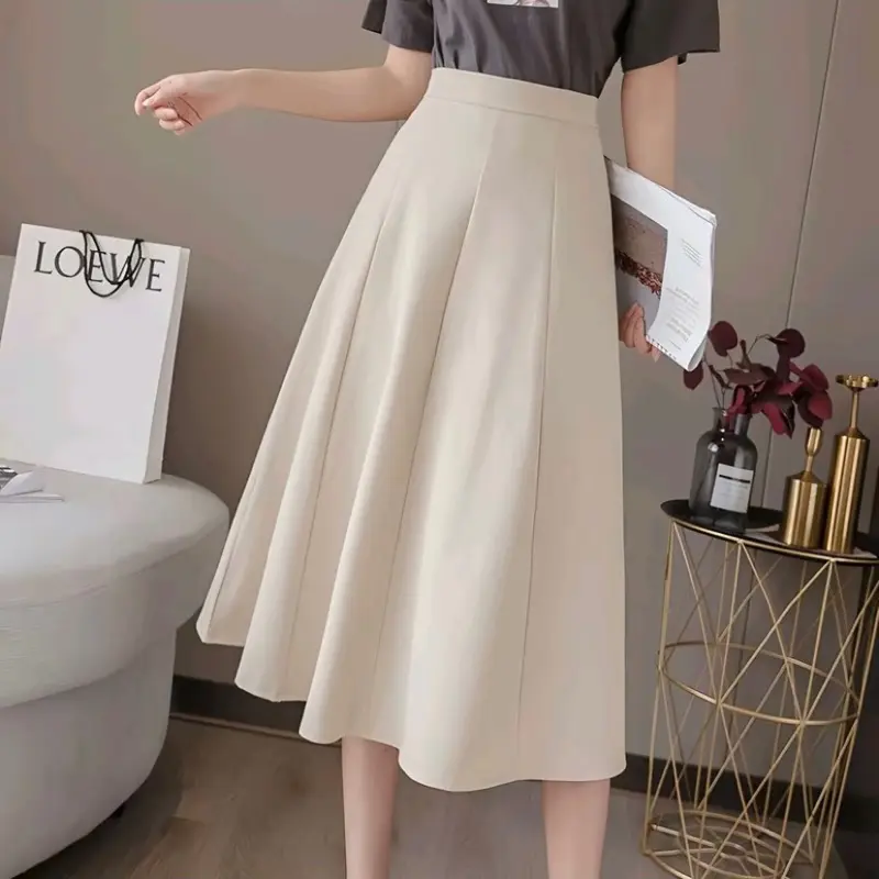 Eleganze - Rok Audy Midi Skirt Korean Panjang 7/8 Rok Wanita Anti Kusut - Rok Flare Scuba Premium Casual Kantoran Karet Pesta outfit Kerja Bawahan Maxi Formal Kondangan simpel ivory 2