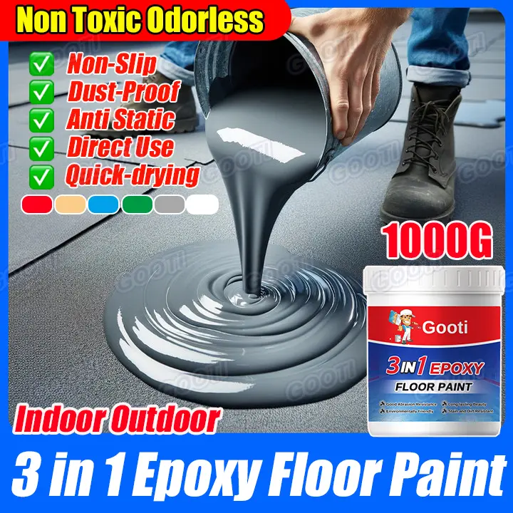 3 In 1 Epoxy Floor Paint Wear Resistant Waterproof Anti Slip 1 kg with brush Suitable for Cement Tile Outdoor Indoor