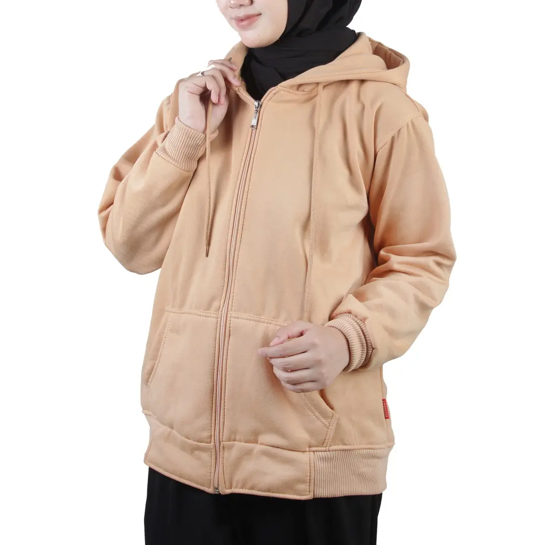 Jaket Hoodie Zipper Pria Wanita Dewasa Nyaman Lembut Cream Premium