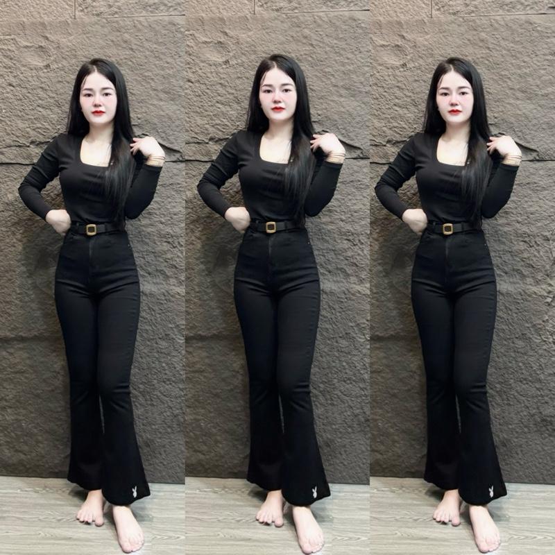 S,M,L,XL,XXL Quần Jeans Loe Lỡ Thêu Lai Cuốn Lưng Cao Phom Đẹp Nhiều Màu Vải Co Giãn Mềm Mịn Dài 90cm Phom Nhỏ