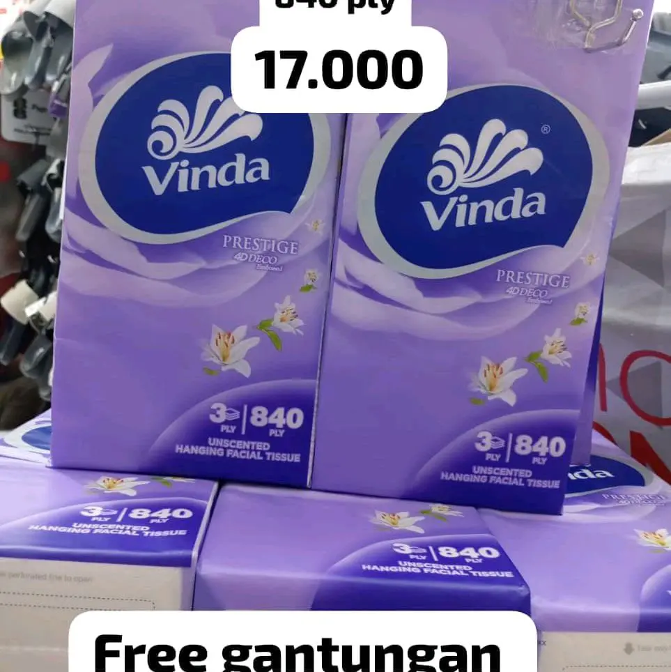 Vinda Prestige 840 Pcs Tissue Wajah Tanpa Aroma 3 Lapis Gratis Gantungan