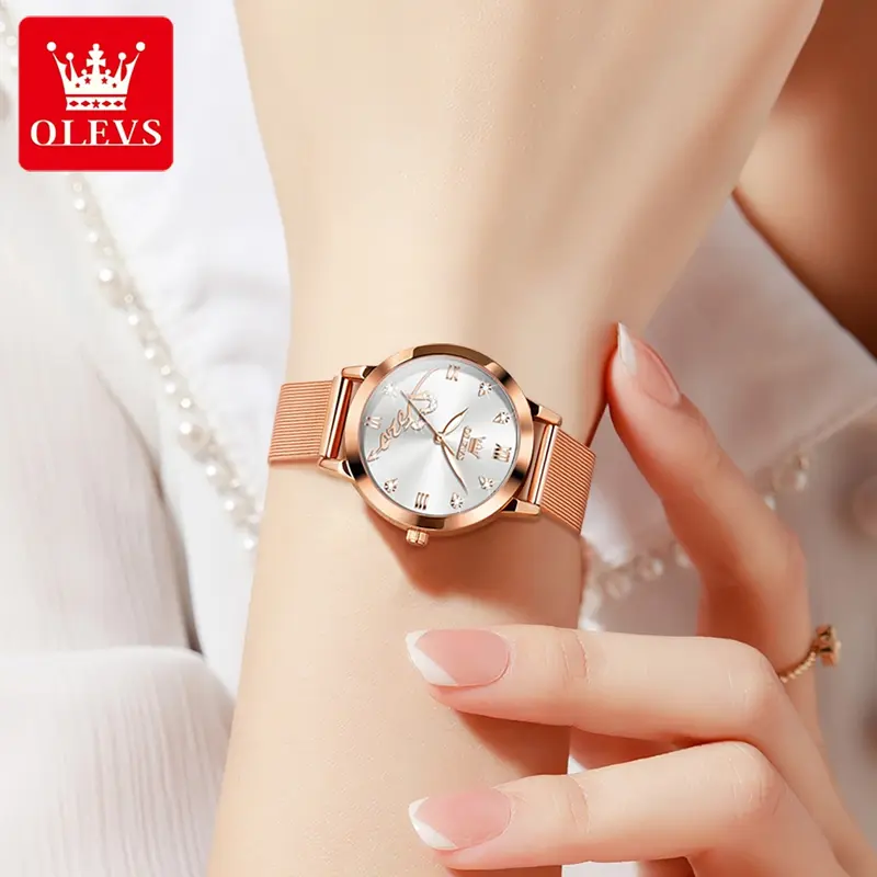 OLEVS Jam Tangan Wanita Original Anti Air Tahan Kecil Branded Elegan Analog Rose Gold Ultra-thin Women Watches New Model 5530/5189 with Kotak Ori 4