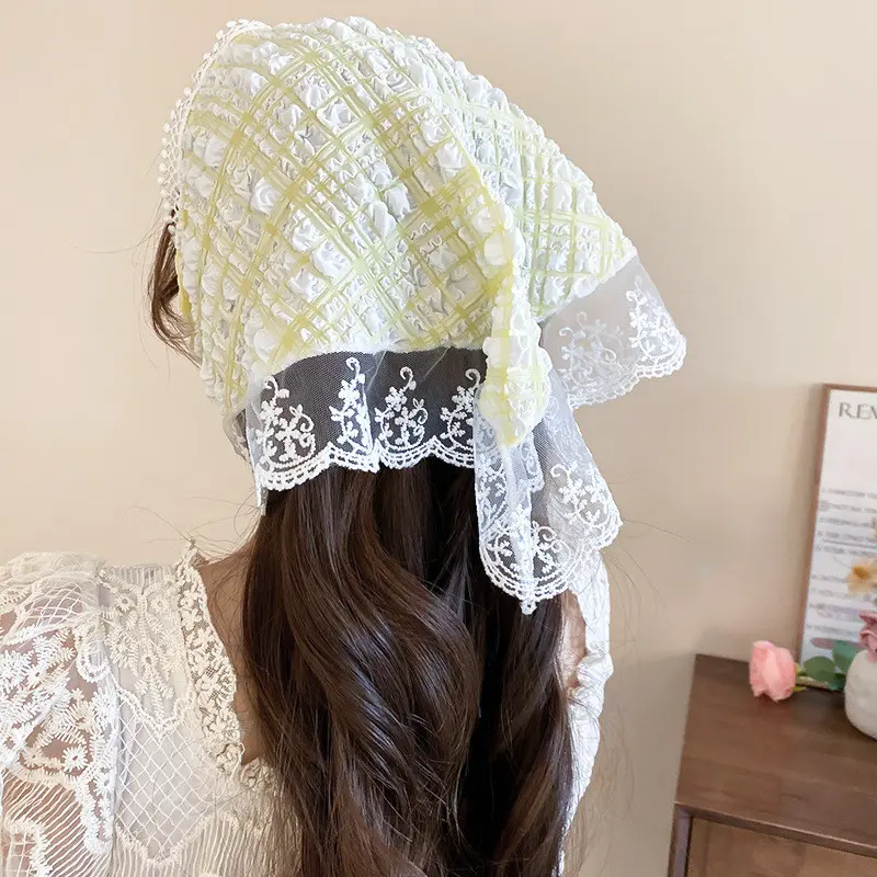 Town Shell - Crinkle Tartan Aesthetic Raw Lace Scarf / Syal Korea 3