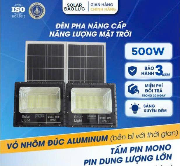Đèn Năng Lượng Mặt Trời 500W Chính Hãng Solar Light Bảo Hành 3 Năm