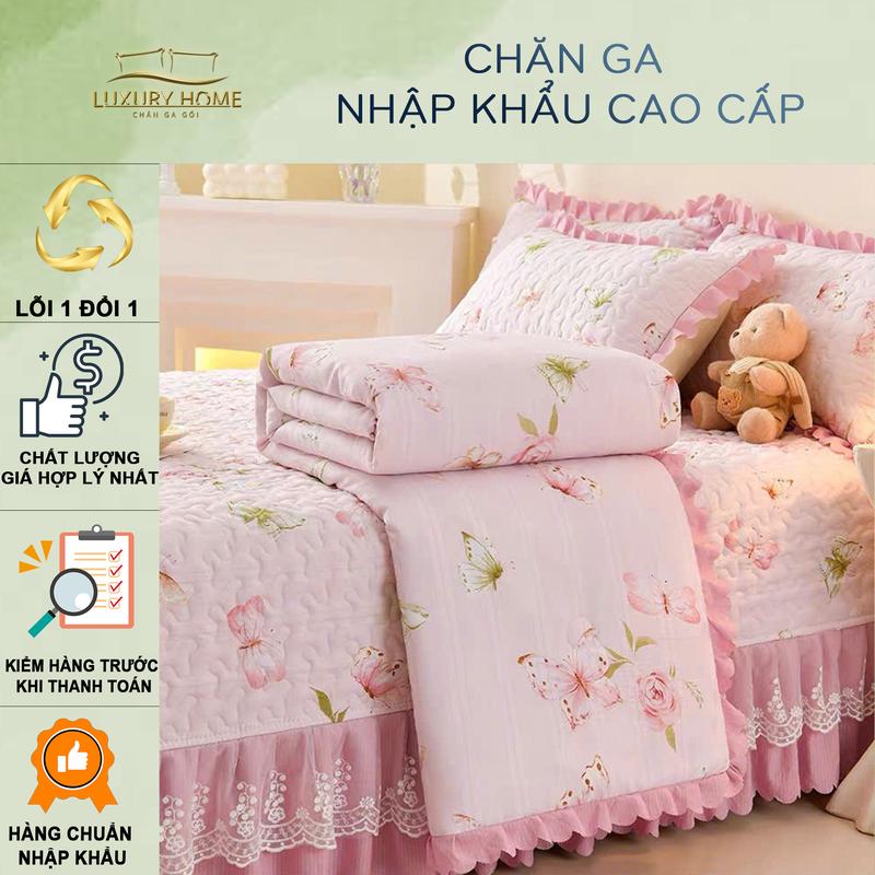  Set Chăn Ga Trần Bông Phủ Bèo Ren Cao Cấp Chất Liệu Cotton - Có Bán Lẻ Ga Gối 1m6 - 1m8 - 2m2 