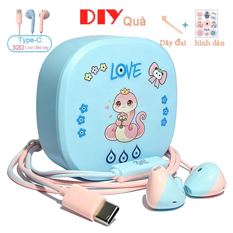 jack 3.5mm & Type-C, kiểu dáng Macaron Tai nghe chất lượng cao 32Ω, âm thanh sống động, , có dây,tương thích Android, gọi điện thoại chỉ bằng một nút bấm. laptop