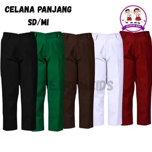 Celana Panjang Anak Sekolah SD MI Kelas 1 - 6 Warna Merah Coklat Putih Hijau Hitam Bahan Optima Pinggang Karet