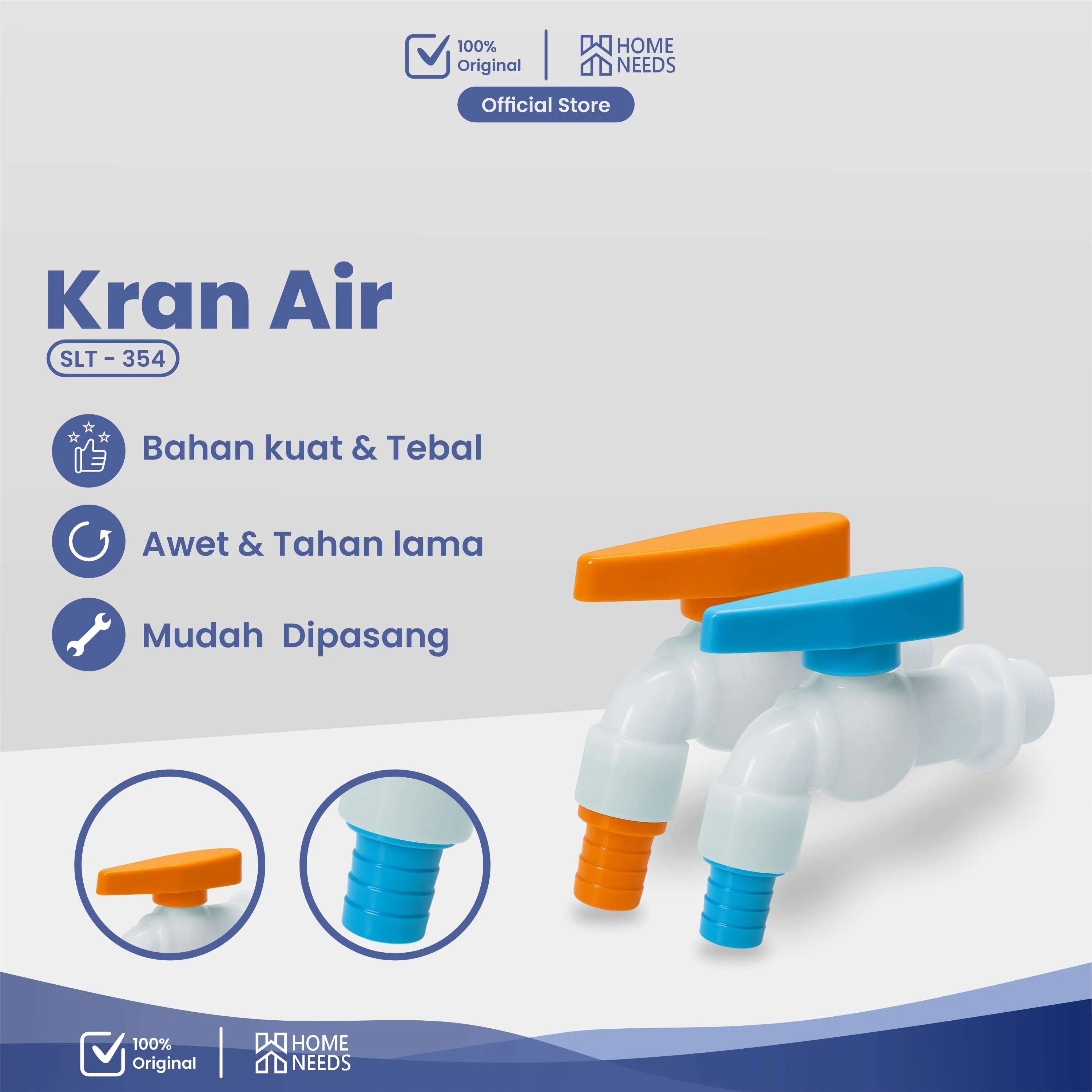 HOMENEEDS Kran Air Tembok Bahan Plastik Keran Taman Plastik Ukuran 1/2 INCH SLT-354 Bahan Kuat Tebal Awet Tahan Lama Mudah Dipasang