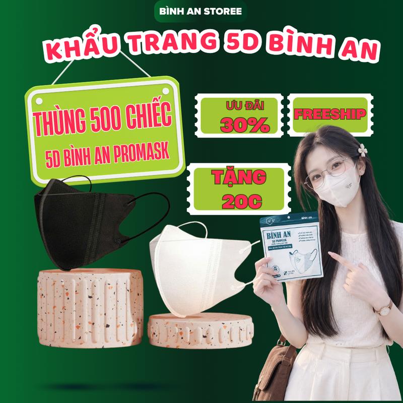[SĂN DEAL] 500 CHIẾC TẶNG 20 CHIẾC  Khẩu Trang 5D Bình An - Lọc Bảo Vệ Hiệu Quả - Chống Nắng & Tia UV