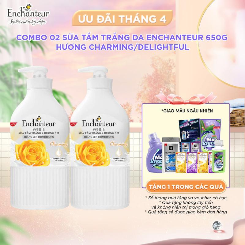 COMBO 02 Sữa tắm trắng da hương nước hoa Pháp Enchanteur White Body Wash Charming/Delightful lưu hương đến 24h 650g x2