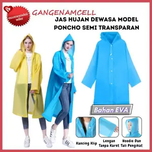 Jas Hujan Dewasa EVA Tebal Model Korea Poncho Semi Transparan Anti Air