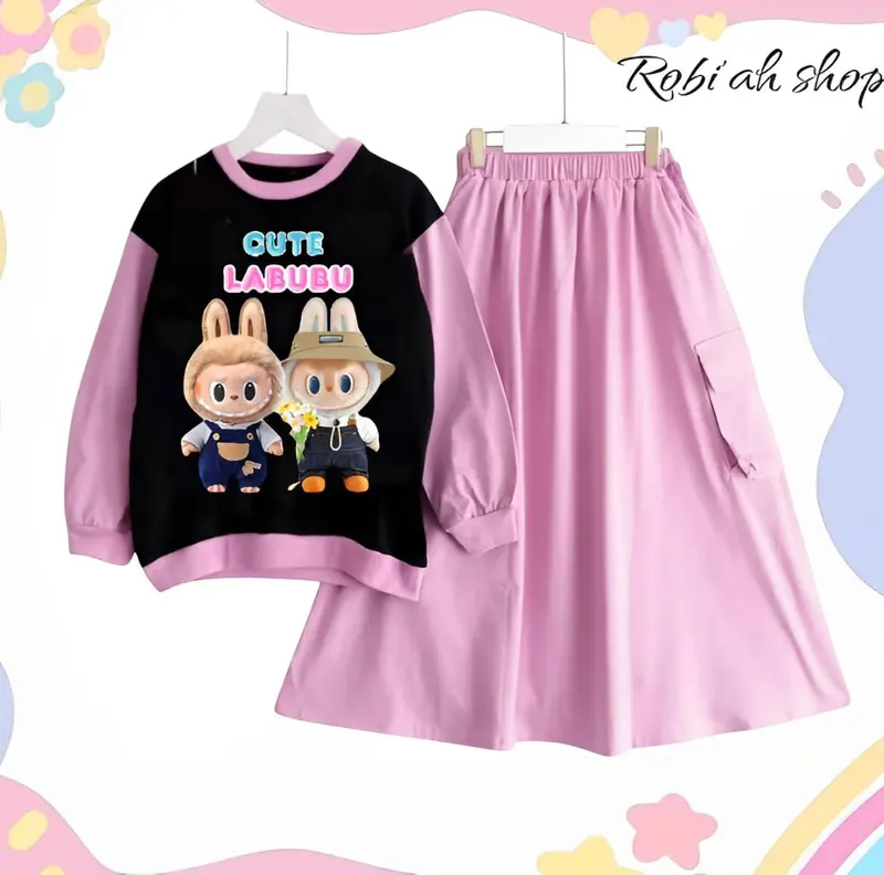 Baju anak labubu kembar fashion anak kekiniaan trendy bahan crinklr air flow 0