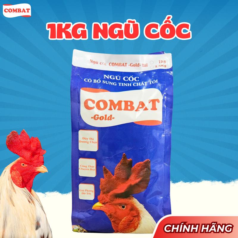 Ngũ Cốc Cho Gà COMBAT Gold gói 1kg và gói 1,5kg hỗn hợp thức ăn dành cho gà giai đoạn nuôi dưỡng.