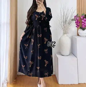 Dress Chibi 3/4//bahan rayon tebal supernyaman//busui friendly วินเทจ zig zag outfit midi dress karen daster batik drees rumah minimalis sage bawah gaun cantik