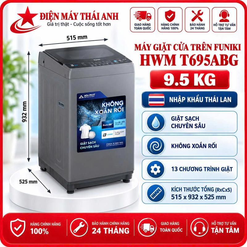 MÁY GIẶT FUNIKI 9,5 KG LỒNG ĐỨNG