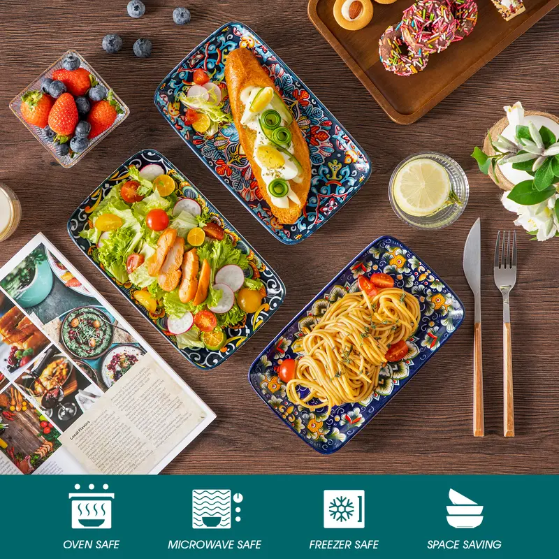vancasso SIMI Serving Platter, 8.5/9.5 in Small Serving Dishes, Porcelain Rectangle Serving Plates Set of 6, Dishwasher and Microwave Safe, Ceramic Sushi Platters for Party 2