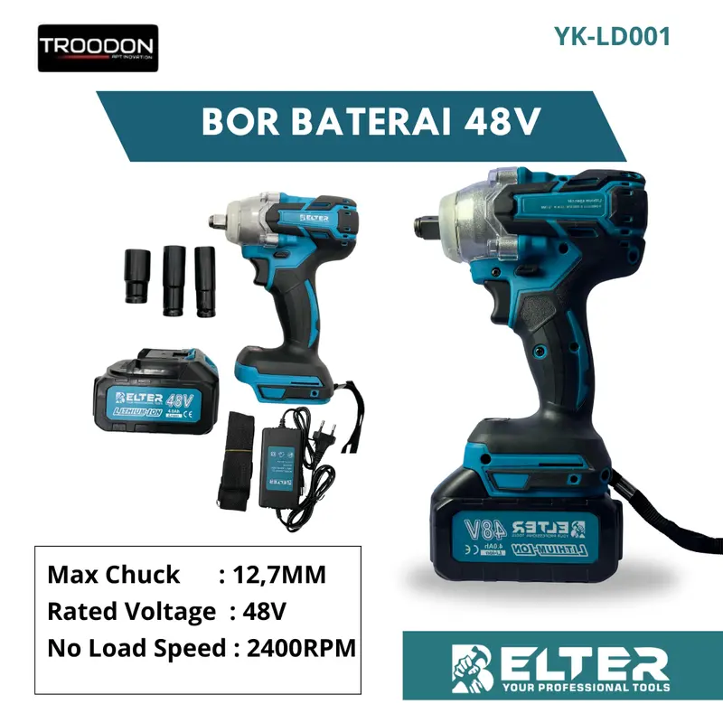 BELTER Mesin Bor Impact Baterai 48v Impact Wrench 12.7mm Bor Buka Pasang Baut Motor 0