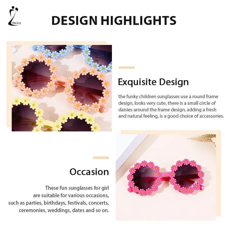 【lingerly】Kacamata Hitam Anak Perempuan Kacamata Hitam Bunga Indah Touring Seaside Daisy Sunglasses Z 2
