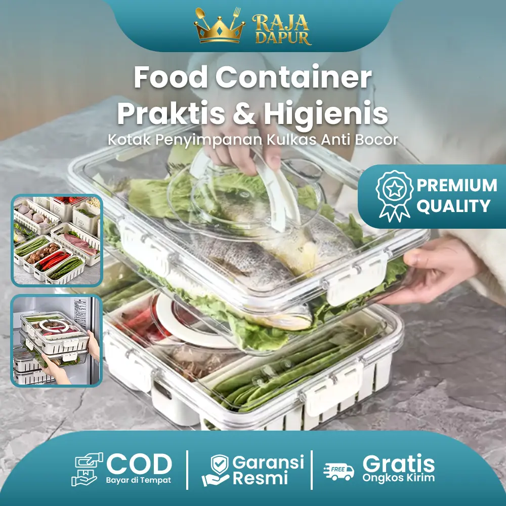 RAJA DAPUR Food Container Akrilik Kontainer Kulkas Wadah Penyimpanan Akrilik Tempat Penyimpanan Makanan Dengan Saringan Premium Quality