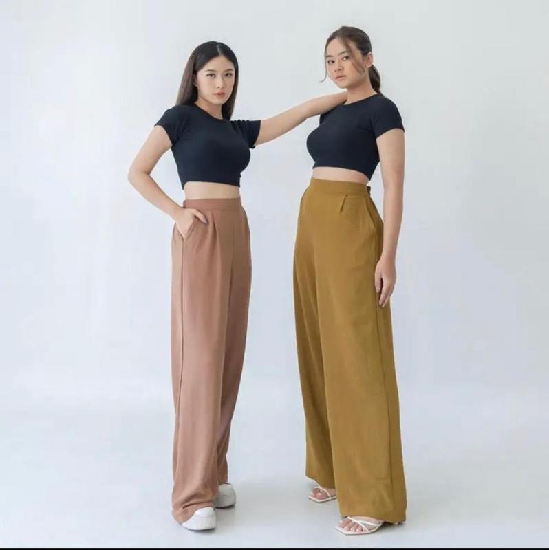 Georgios Women l Ely Culottes Pants | Celana Panjang Kulot Wanita Kekinian Bawahan Casual High Waist Dewasa Hitam Loose Airflow Tebal 0