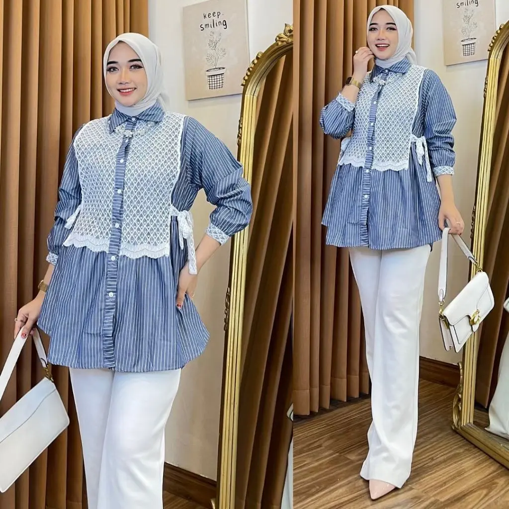 Atasan Wanita Terbaru Arumi Blouse Atasan Salur Fashion Wanita Blouse Remaja Kekinian Korean Style 2024 Blouse Jumbo M L XL XXL