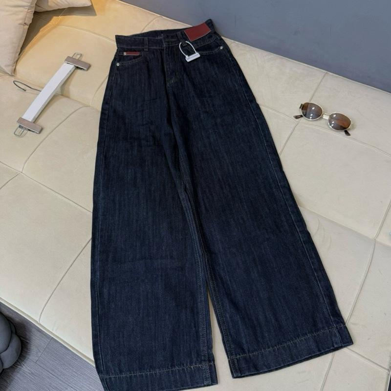 95cm Quần jean suông nữ phối mạc da Đủ Size S M L 7374