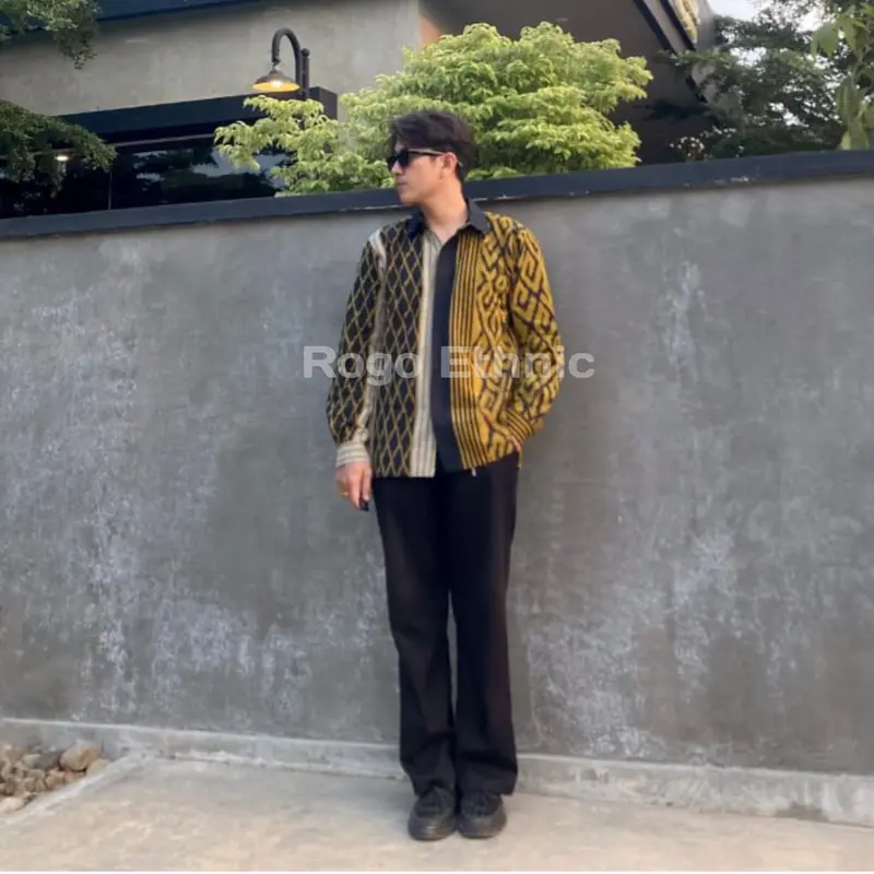 Set Couple Andin Hitam Abu Dress Kondangan Baju Batik Tenun Wanita Kain Panjang Polos Kombinasi Keluarga Pasangan 4