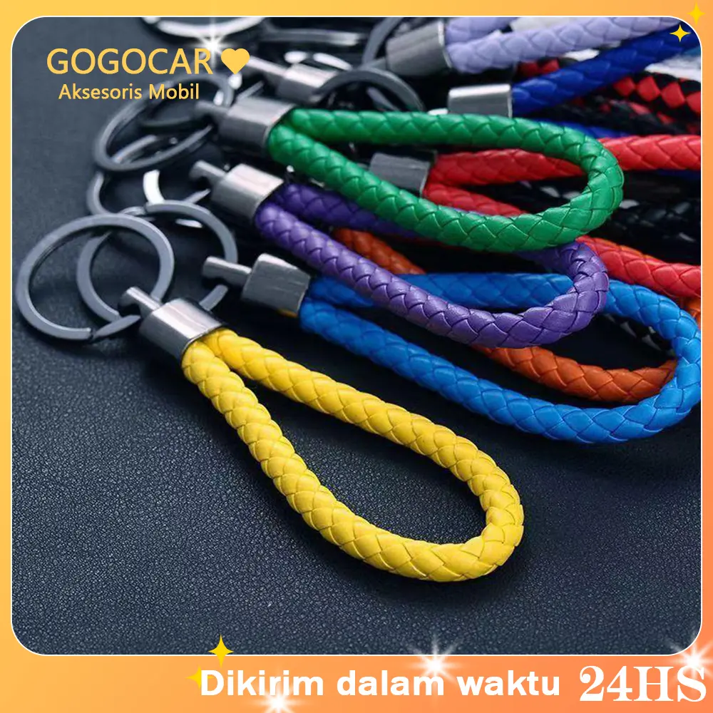 （1 buah）Gantungan Kunci Mobil Buatan Tangan Kulit PU Tali Kepang Gantungan Kunci Modis Aksesoris gantungan  unik bag  charm gantungan  kunci