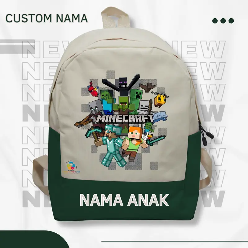 Tas Ransel Backpack Anak Minecraft - Tas Ransel Anak Sekolah & Ngaji TK SD Termurah dan Terlaris (FREE NAMA) 0