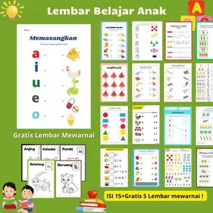 Lembar Belajar Anak isi 15+ gratis 5 Lembar mewarnai anak / Kertas Kerja Anak BALITA / Lembar belajar anak Meningkatkan Kreativitas anak
