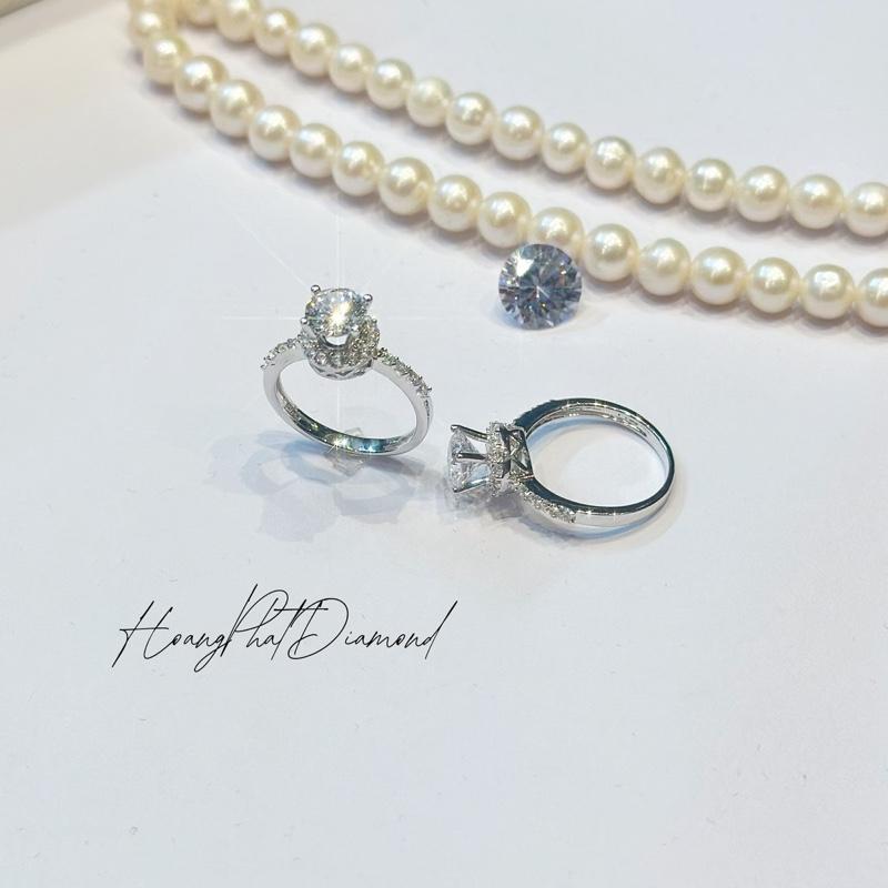    Hoàng Phát   Trang Sức Nhẫn Bạc Ý 925 Nhẫn Halo Tròn Tiểu Thư Chấu Cao Cao Cấp Nam Mỹ Xi Kim  N212  