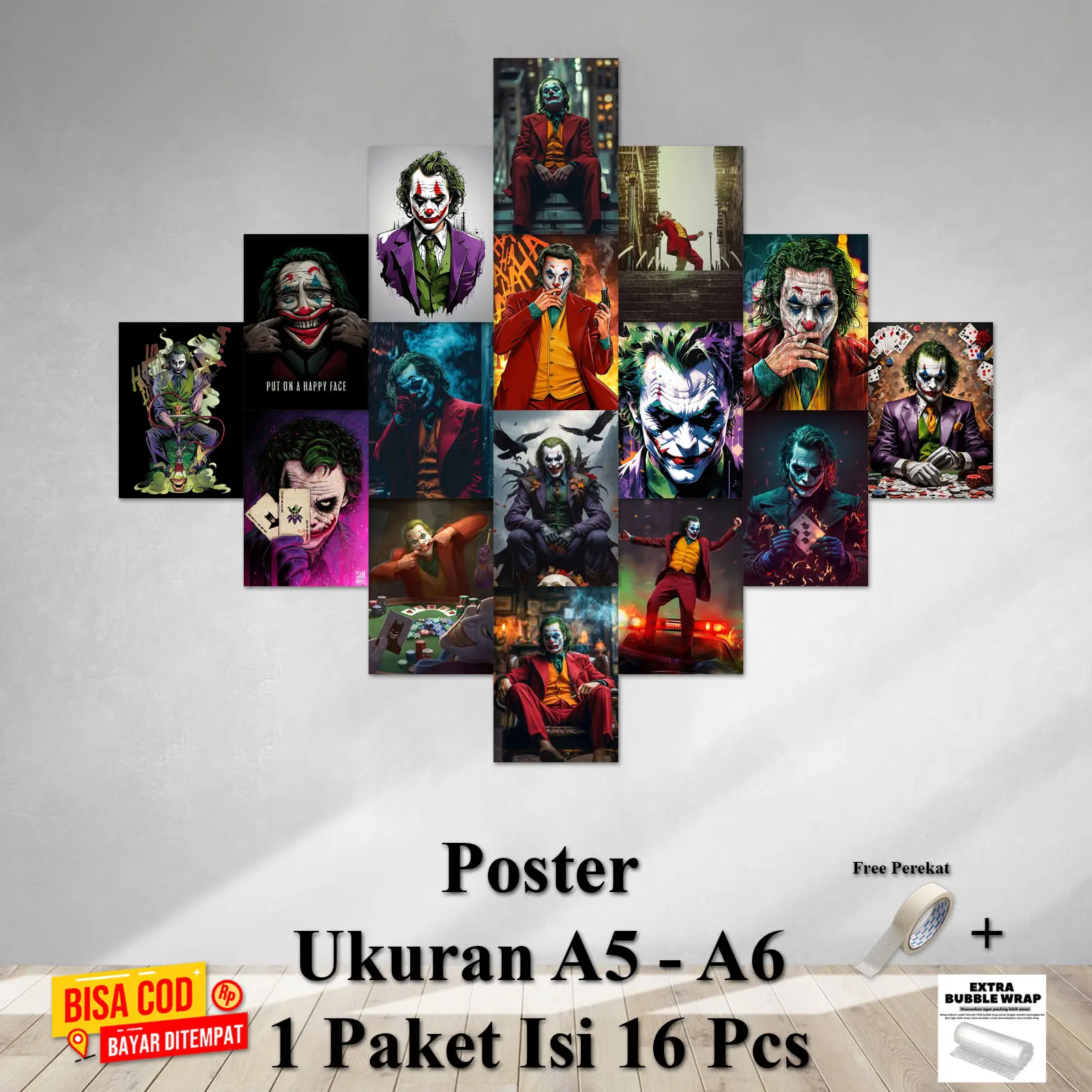 Poster Dinding Kamar Tema JOKER Ukuran A5 A6 1 Paket isi 16 Pcs Hiasan Dinding Kamar Dekorasi Kamar Cetak Foto Walldecor Bisa Bayar ditempat COD Kertas